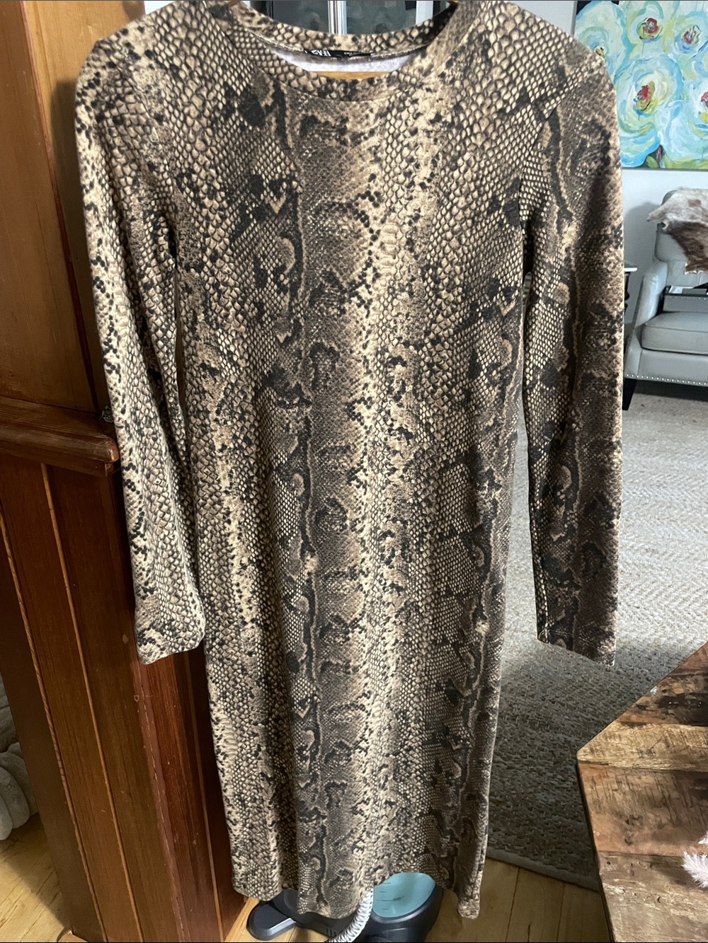 Zara Snake-Print Midi Dress in Brown and Tan